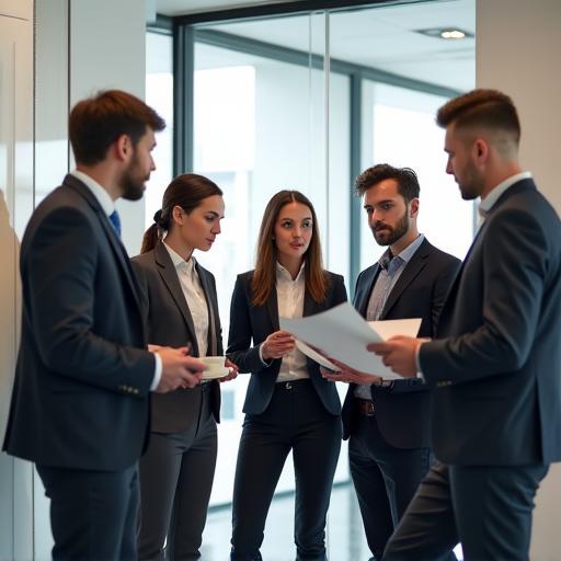 Professionelles Team in einem hellen, modernen Büro, bespricht Dokumente